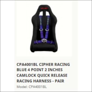 CPA4001BL CIPHER RACING BLUE 4 POINT 2 INCHES CAMLOCK QUICK RELEASE RACING HARNESS - PAIR - interior
